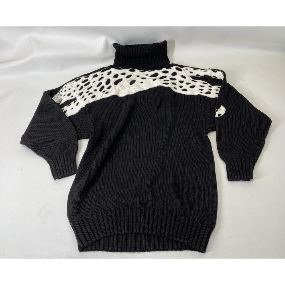 Trash‎ Clothing Leather White Leopard Knit Turtleneck Sweater Mens Size L Black